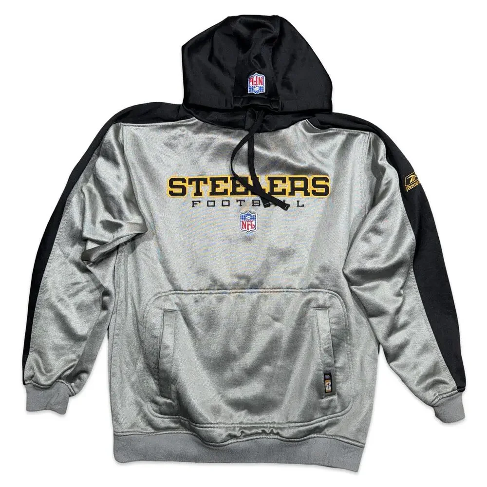 Y2K Reebok Pittsburgh Steelers NFL Logo Hoodie Sweatshirt - Picture 1 of 7